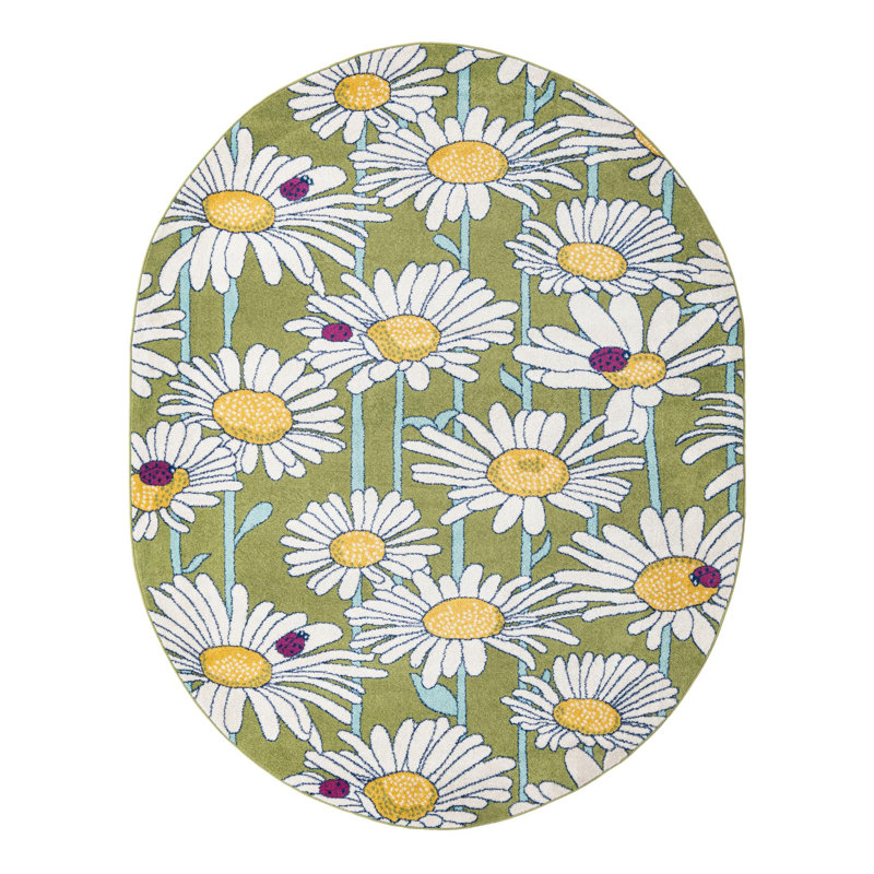 Tapis vert à motif floral Saegertown, Ovale 7 pi 10 po x 10 pi