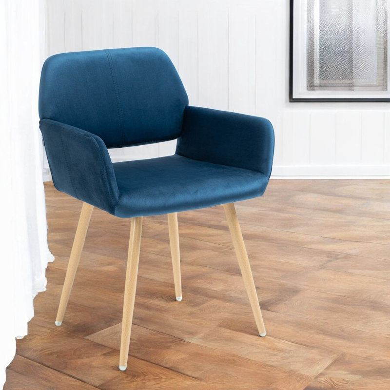 Chaise rembourrée en velours à dossier ouvert, Bleu