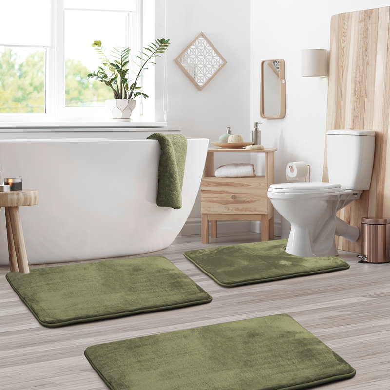Aighan 3 Piece Ultra Soft and Absorbent Memory Foam Bath Rug Set with Non-Slip Backing, Sage Green