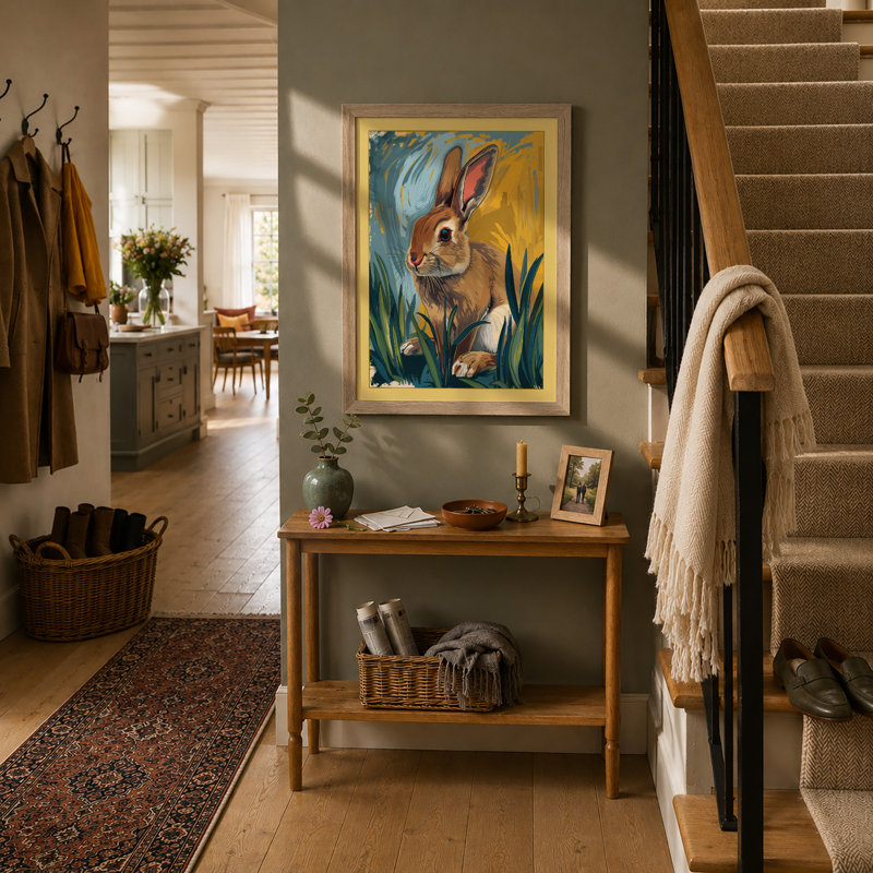 Curious Rabbit Boho - Framed Print, A4 - 29.7 x 21.0 cm, Oak