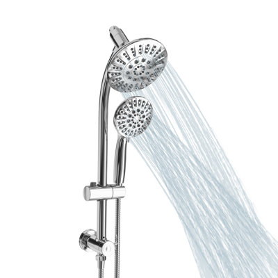 Pomme de douche à pluie haute pression avec jet manuel Akicon, pomme de douche double avec hauteur et angle réglables, pomme de douche à main à 6 réglages de jet, système de douche de salle de bain