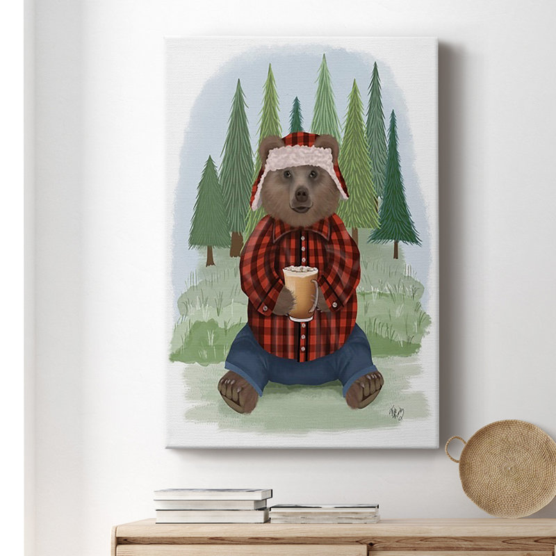 Toile tendue avec châssis Lumberjack Bear, H 60 po x l 40 po x P 1 po