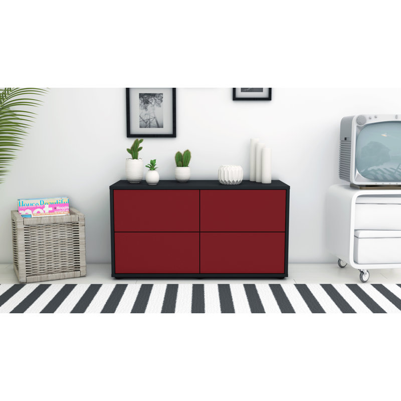 Hassan 92 cm W Chest of Drawers, Black/Red