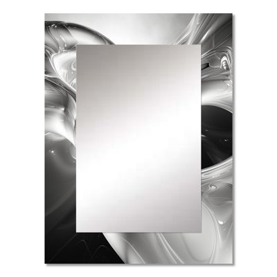 Grey black abstract Steel Serenade III - Abstract Decorative Wall Mirror, Gray Mirror, Printed Metal Art