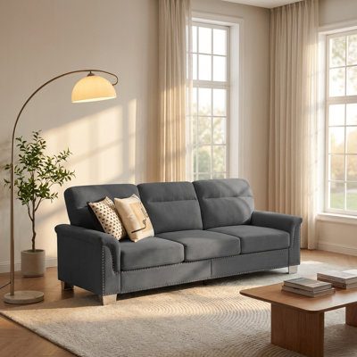 82-Inch Modern Compressed Velour Fabric Three-Seater Sofa, Suitable For Living Rooms And Bedrooms, Gray