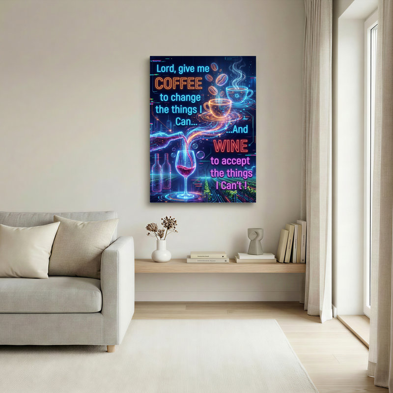 «Coffee and Wine Neon Circuit», ensemble de 1 reproduction d'art sur toile tendue sur toile, H 18 po x l 12 po