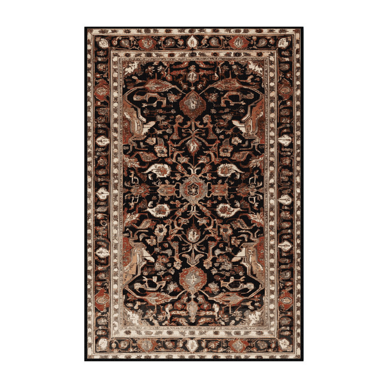 Machine Washable Persian Brown Area Rug, Rectangle 6' x 9'