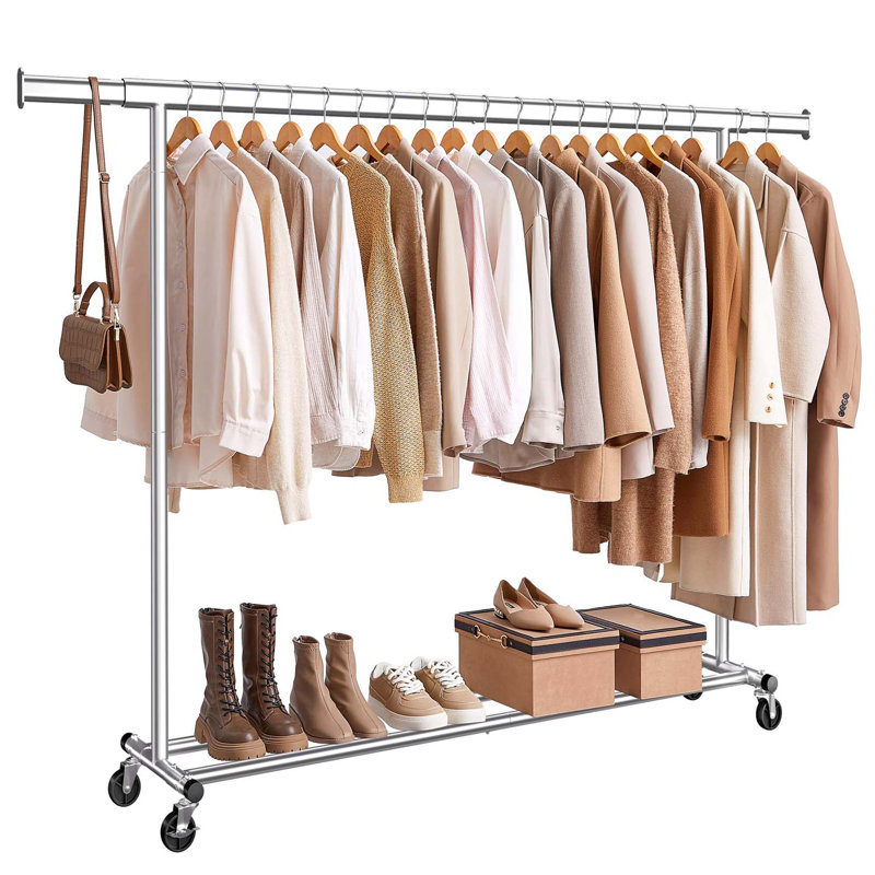 Bonville Adjustable Rolling Clothing Rack, Silver