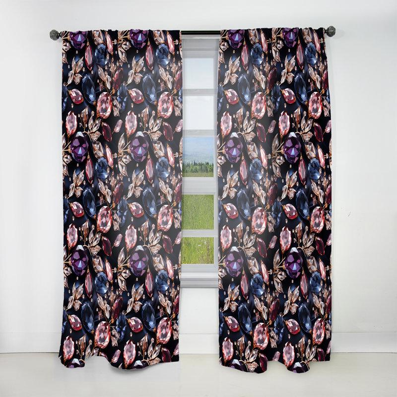 Purple And Gold Glass Glamour Opulence I - Glam Curtain - Velvet Room Darkening - 1 Panel, 52" W x 108" L