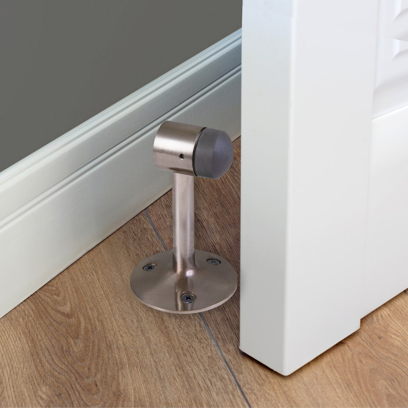Gooseneck Door Stop Wall Protector with Rubber Tip Door Stopper, 2-Pack, Neutral Satin Nickel