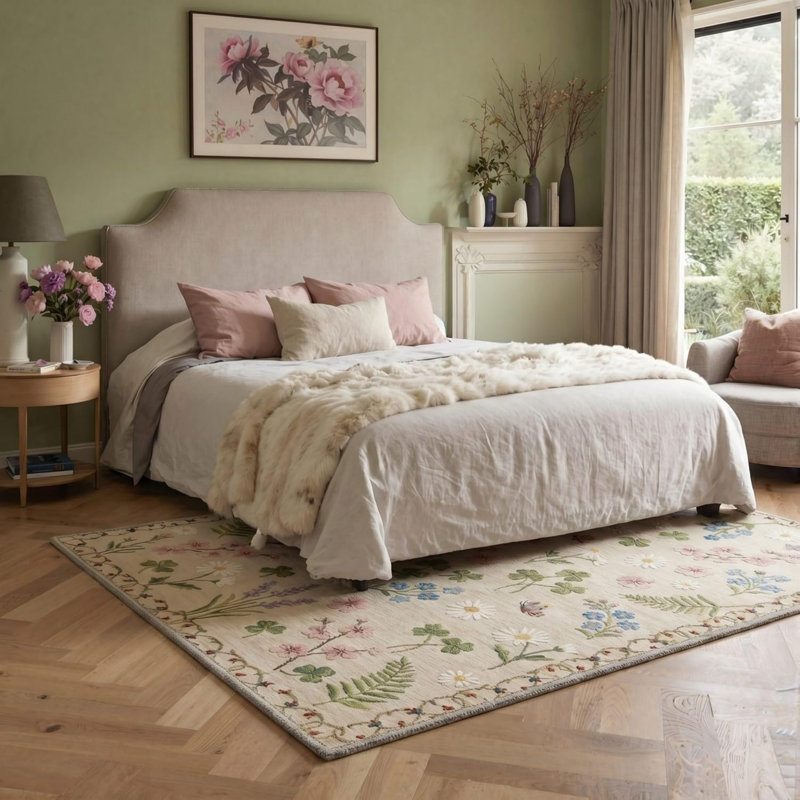 Tapis papillon Wildflower 5 pi x 7 pi pour chambre de bébé, beige multicolore