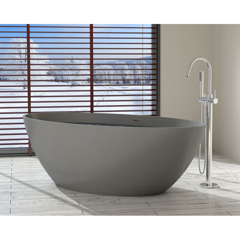 Badeloft 70" x 35.4" Freestanding Soaking Stone Resin Bathtub with Overflow and Drain BW-05-XL-MGRY in Matte Gray, Matte Gray