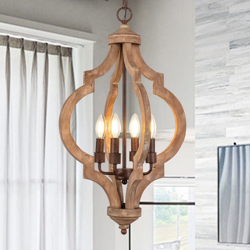 Luminaire suspendu en bois 4 lumières