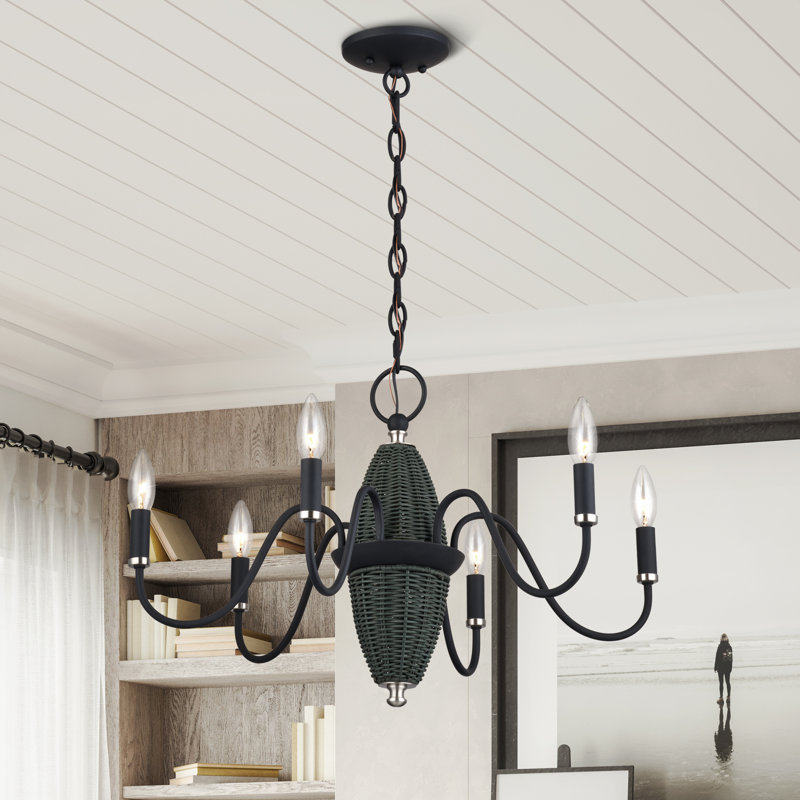 Lustre noir 6 lumières Laurelin, Noir mat