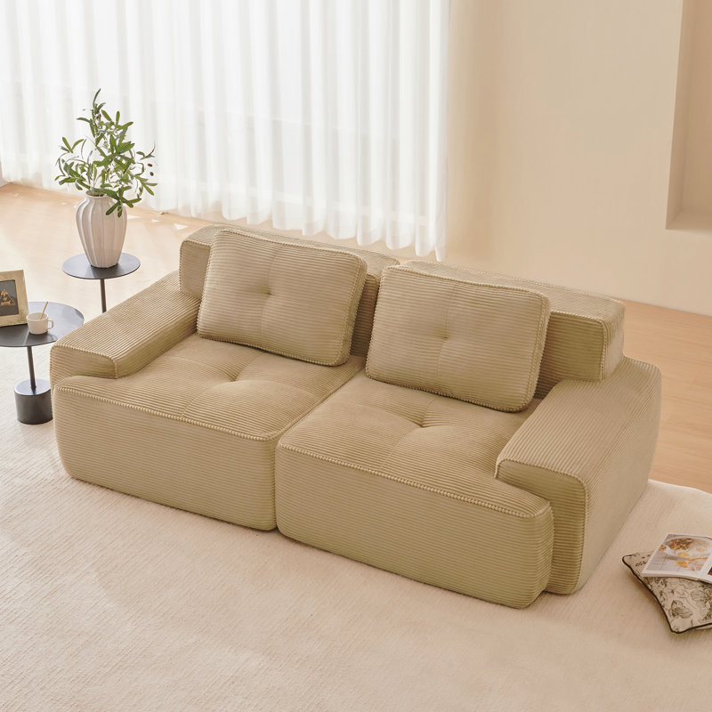 82" Modern L-Shaped Modular Sectional Sofa, Corduroy 2-Seater Couch with Deep Seating, Tufted & Piped Design, No Assembly