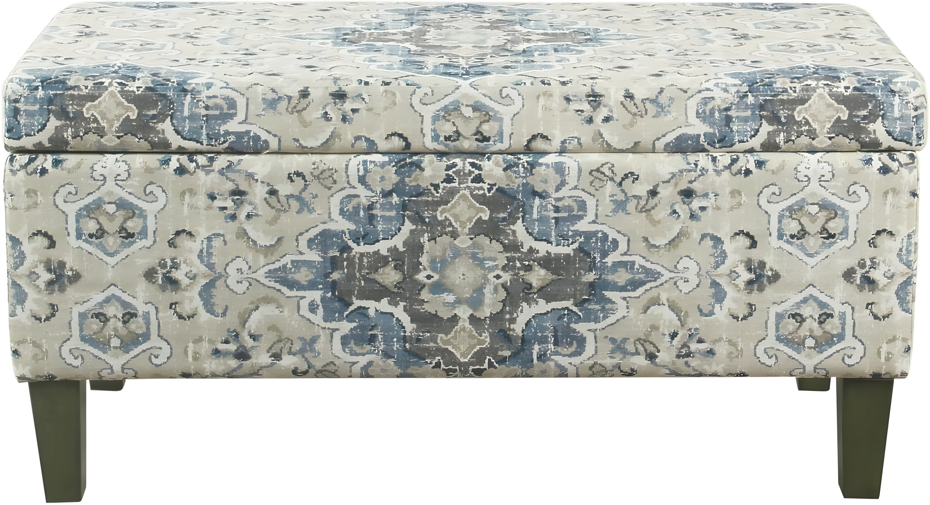 Red Barrel Studio® Antiqued Blue Decorative Storage Bench Ottoman ...