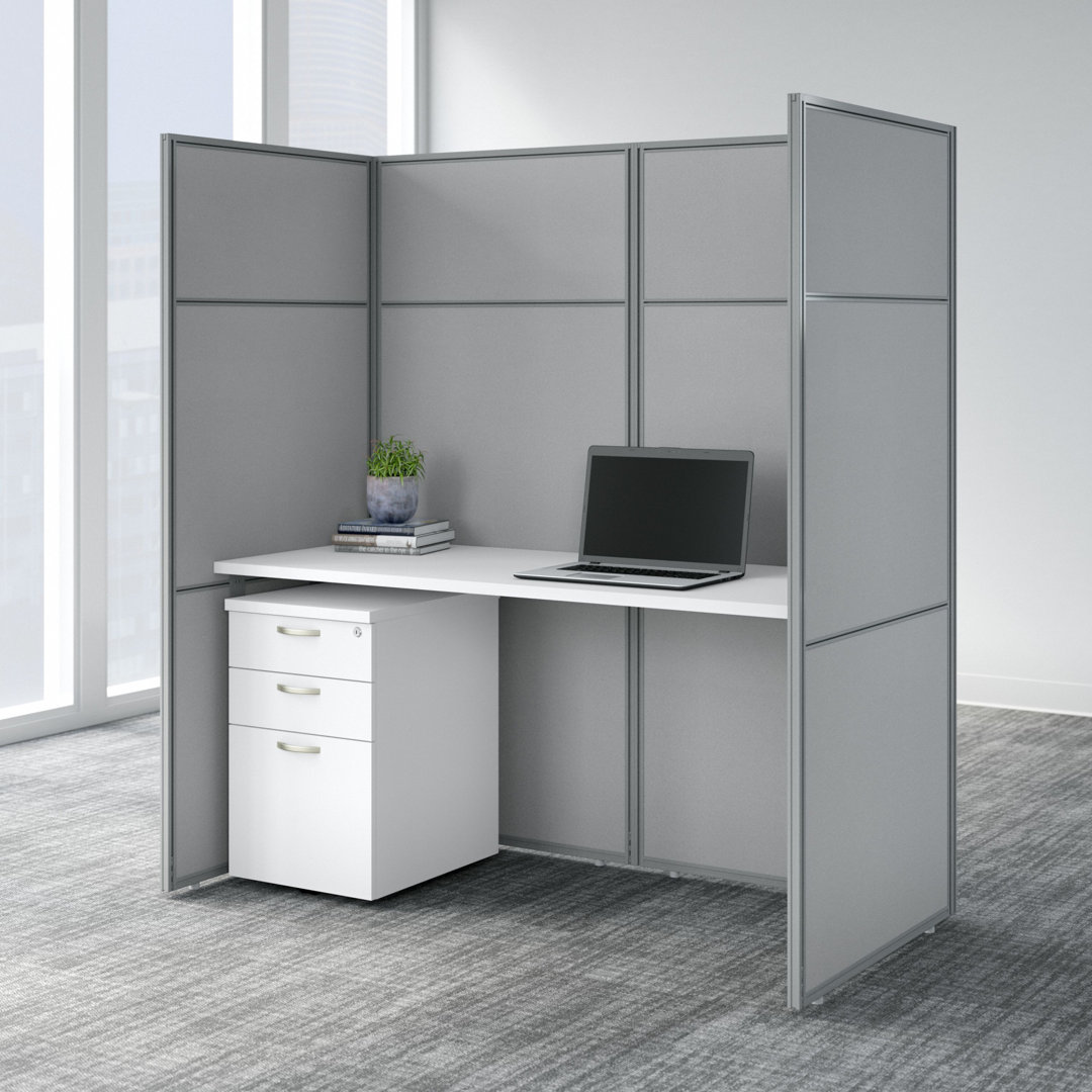 Easy Office Rectangle 1 Person Cubicle with Cable Management Bush Business Furniture