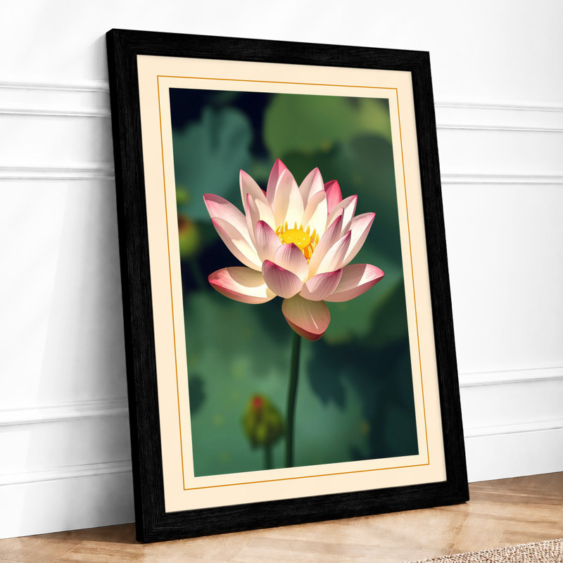 Floating Water Lily Botanical - Framed Print, A3 - 42.0 x 29.7 cm, Black