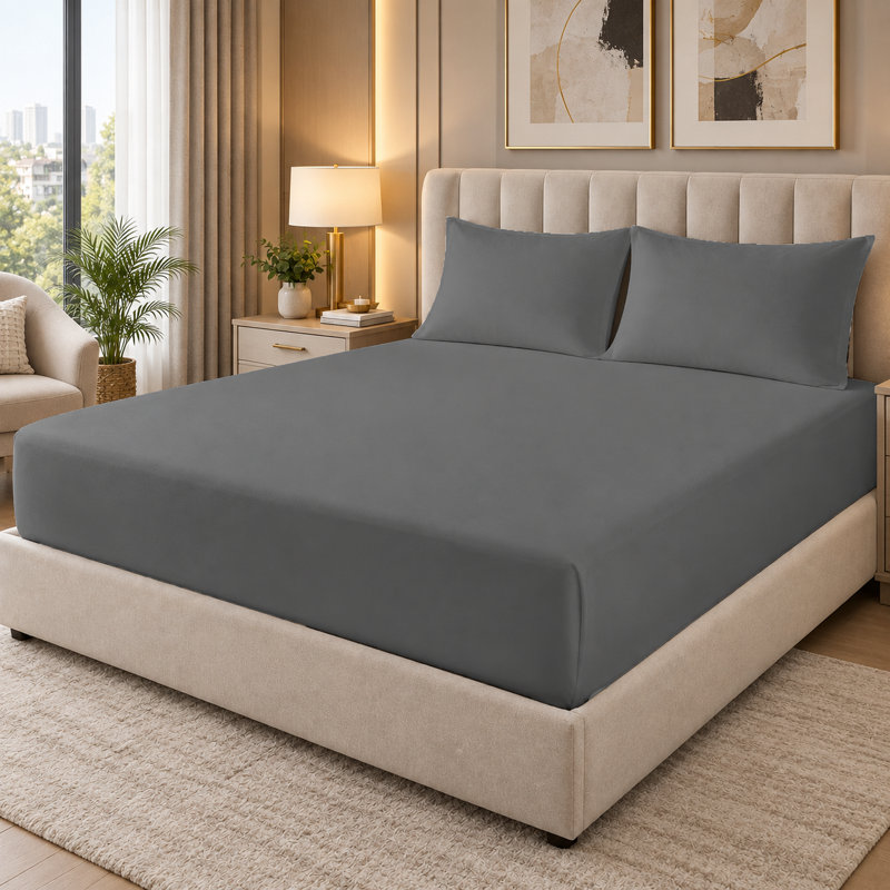 Plain Weave / Muslin Fitted Sheet, Double, Grey