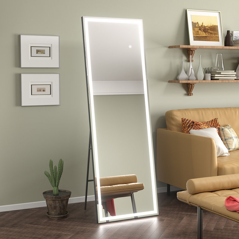 Aluminum Alloy Frame tempered Glass Led Full Length Mirror With 3 Color Temperature & Brightness Adjustment, 71" x 24"