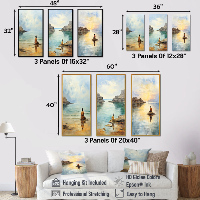 Ensemble de salon Meditation Serenity By The Sea I - Meditation Wall Art, Cadre flottant brun, H 28 po x l 36 po