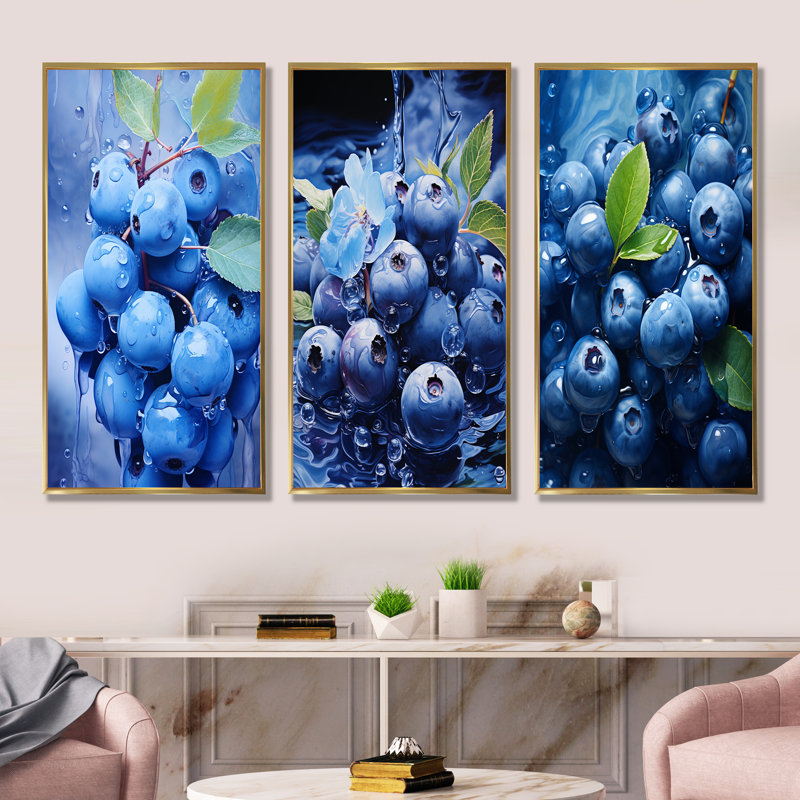 Cianciolo - Ensemble de 3 impressions sur toile de fruits, Cadre flottant doré, H 32 po x l 48 po