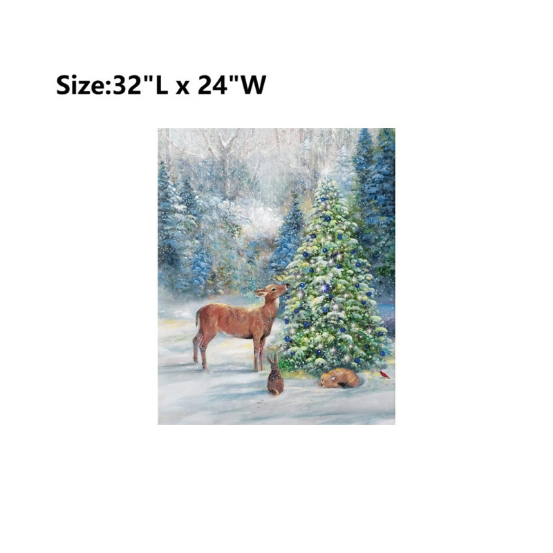 Hiver, animaux de la forêt et thème des arbres, art mural non encadré, 24 x 32