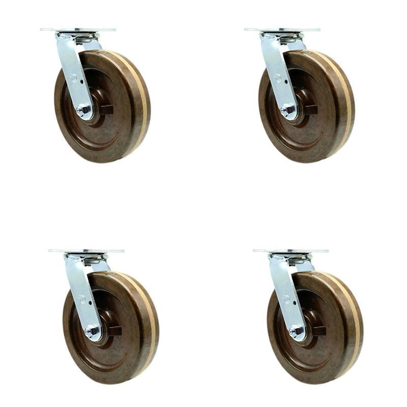 8 Inch High Temp Phenolic Swivel Caster Set with Roller Bearing and Swivel Lock|SCC-30CS820-PHRHT-BSL-4
