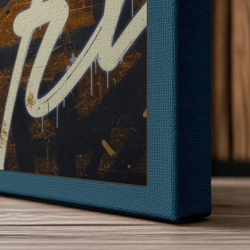 Urban Letters Industrial - Wrapped Canvas, 18x12 - 45.7 x 30.5 cm, Teal Border