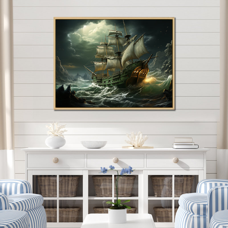 Pirate Sea Sovereigns - Art mural pirate, H 30 po x l 40 po x P 1,5 po, Cadre naturel flottant