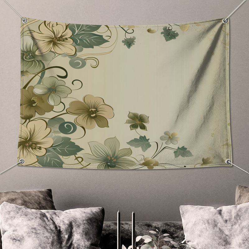 Tapisserie murale florale - Décoration murale nature, H 68 po x l 80 po avec 4 œillets
