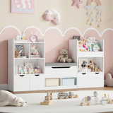 72" W x 37"H 4-IN-ONE Kids Bookcase with 3 Drawers, Soft Cushion, 3-Layer Bookshelf, Reading Nook