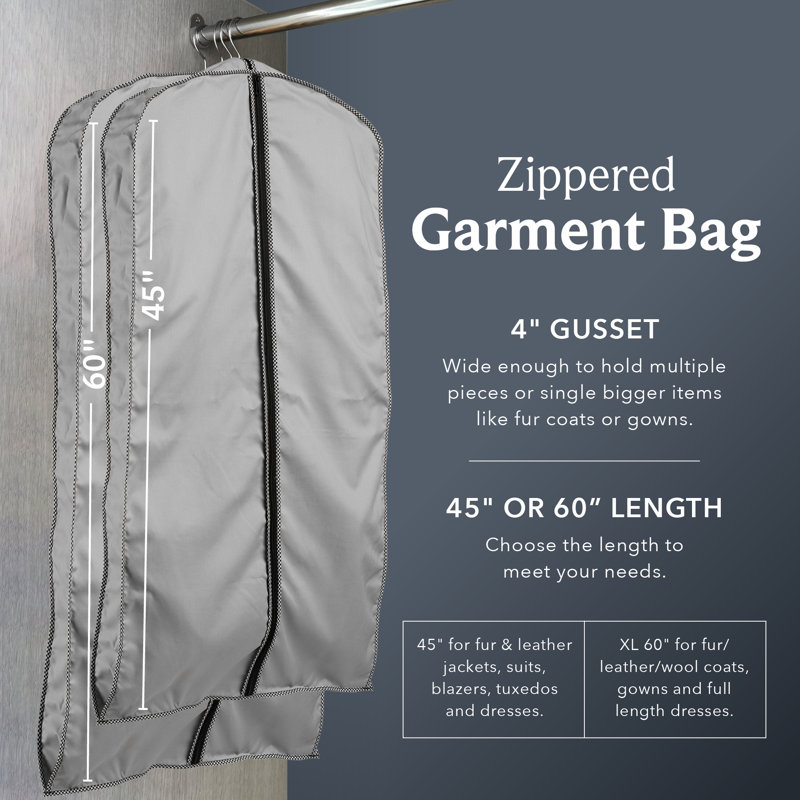 Sac à vêtements en popeline respirante, Gris, H 45 po x l 24 po x P 4 po