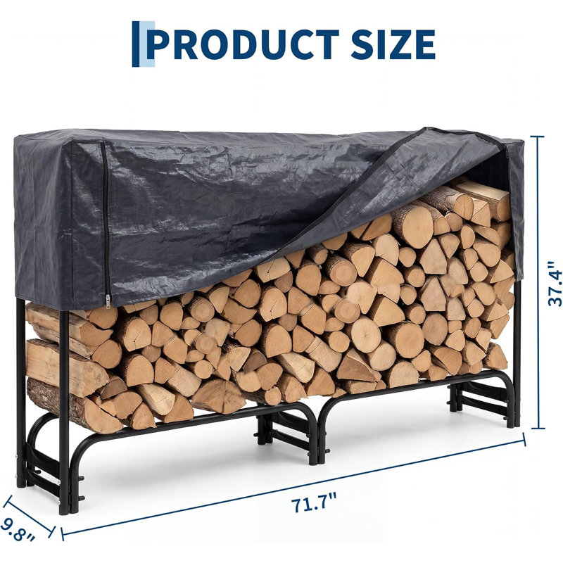 Heavy-Duty Elevated Steel Firewood Rack with Waterproof Oxford Cover | Ventilated Log Storage, Stable Feet for Indoor Fireplace, Patio & Garden