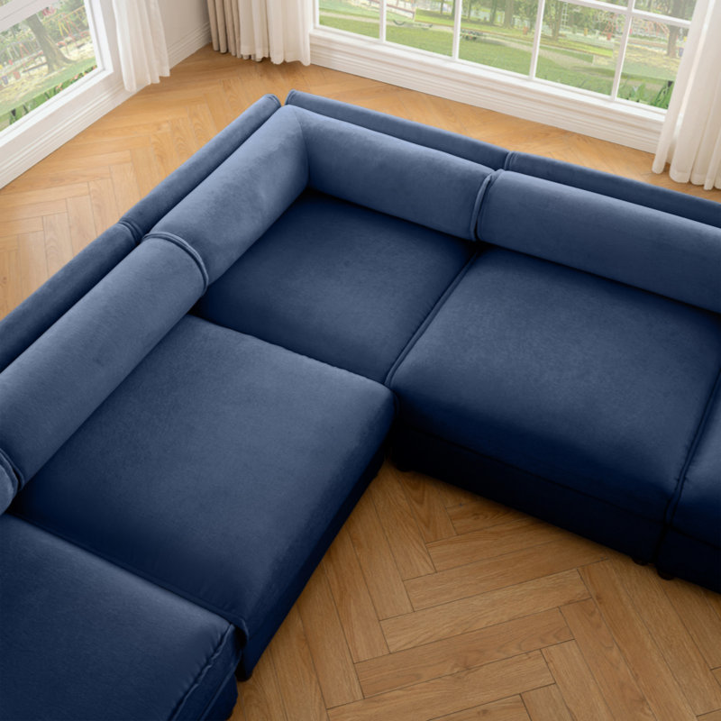 Canapé modulaire moderne 6 pièces avec rangement en chenille douce de style contemporain Cylindrica, Bleu