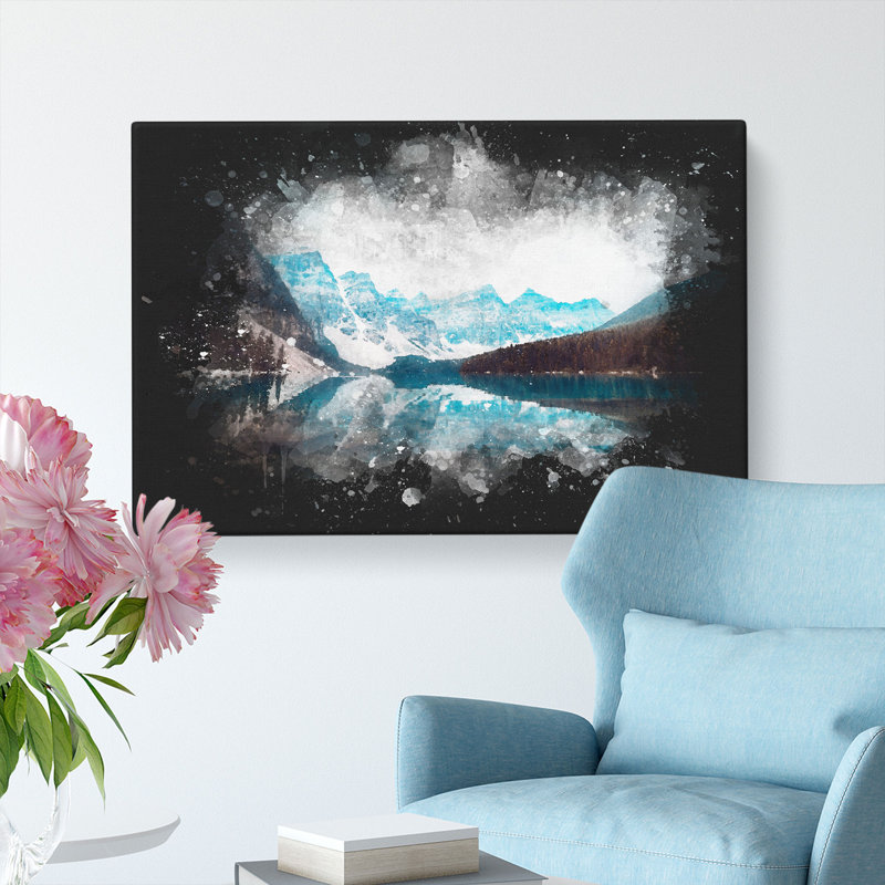Mountains And Forest By Lake Moraine - Wrapped Canvas Painting, 50cm H x 76cm W x 3cm D