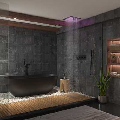 Camino 4-Function Luxury 16 Inch Thermostatic Rain Shower Set with Remote Control 64 Colour Lights