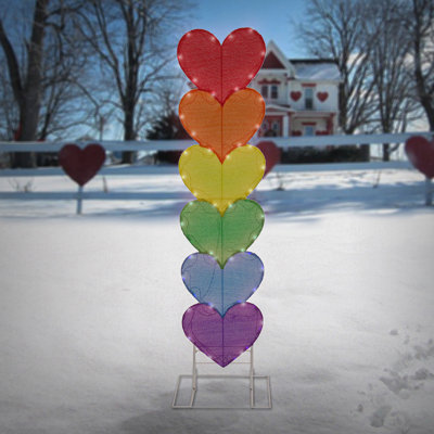 63" Stacked Rainbow Hearts with LED Lights