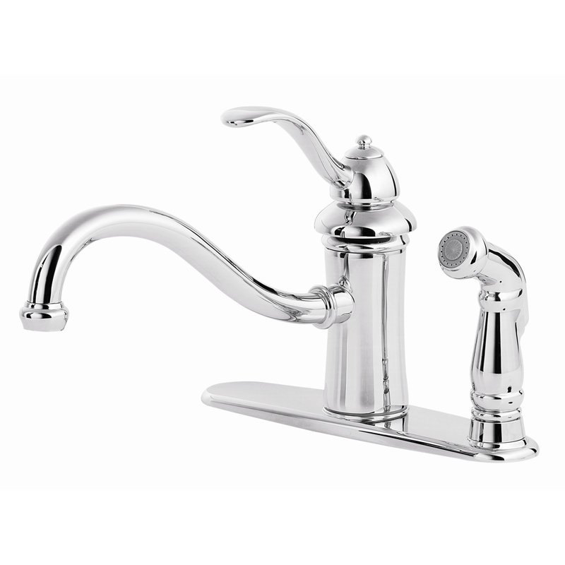 Robinet de cuisine à fixation sur comptoir à poignée simple avec jet latéral Marielle, Chrome poli