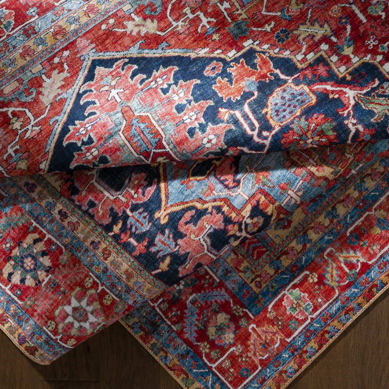 Fleckenstein Oriental Dark Blue/Burgundy/Cream Area Rug, Rectangle 3'6" x 5'6"