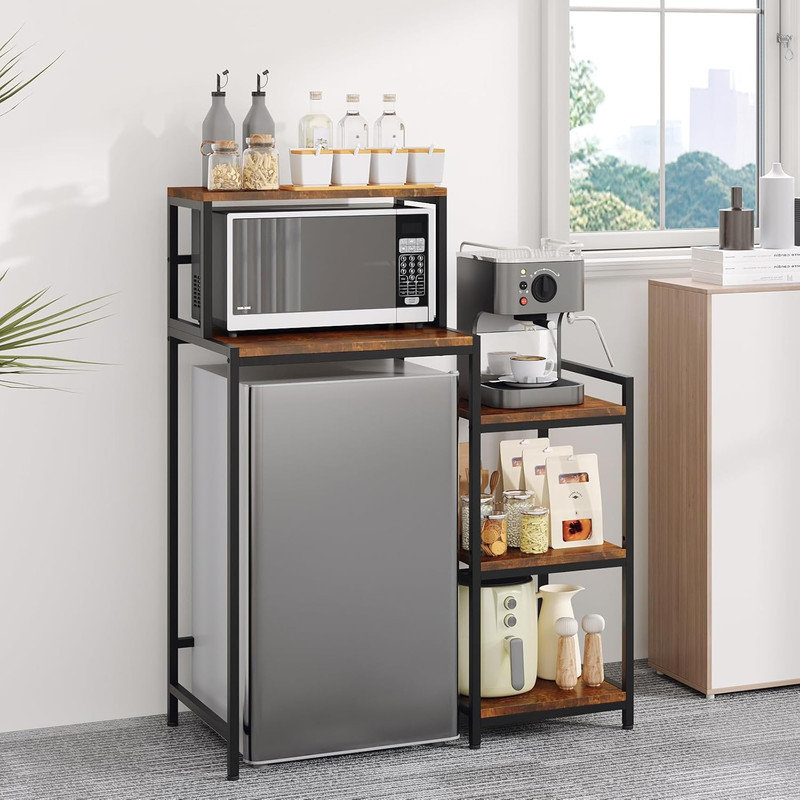 35.8in Mini Fridge Stand with Storage Shelf, 5-Tier Microwave Stand & Coffee Bar Organizer with Adjustable Adjustable Shelves, 200LBS Sturdy Mini Fridge Shelf for Dorm, Apartment, Office