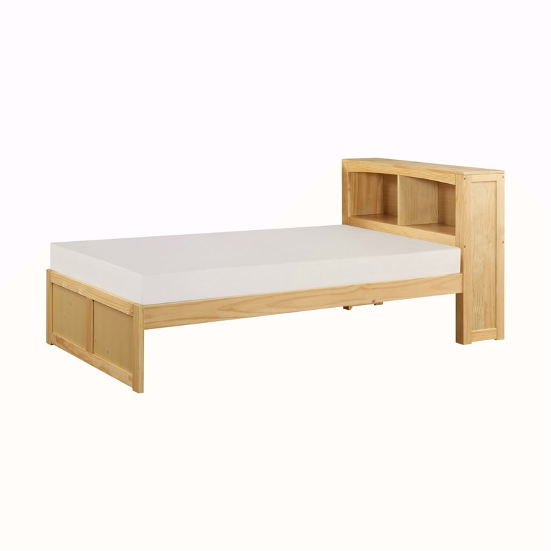 Mobilier de chambre à coucher moderne lit simple plateforme lit tête de lit bibliothèque avec finition en pin naturel 1pc