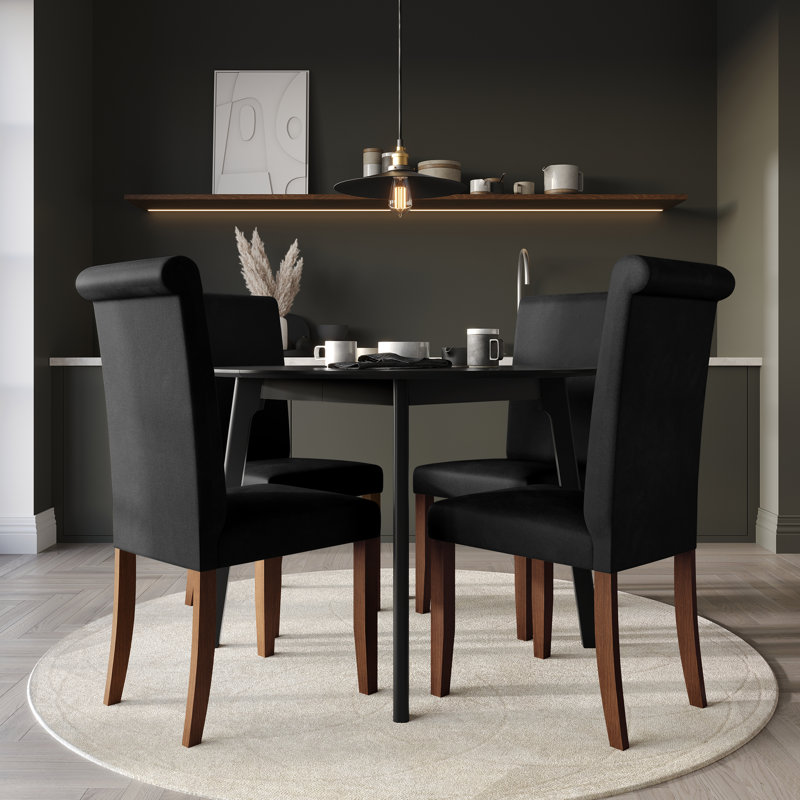 Colwell 5 Pieces Wooden Dining Chair With 42"L Round Table, Black