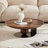 39.37" Round Coffee Table - Carbon Steel Frame with Natural Wood Veneer Top, Modern Curved Accent Table for Living Room