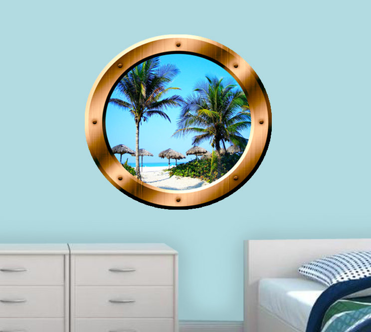 Décalcomanie murale scènes de hublot palm trees, H 20 po x l 20 po x P 0,01 po, Bronze