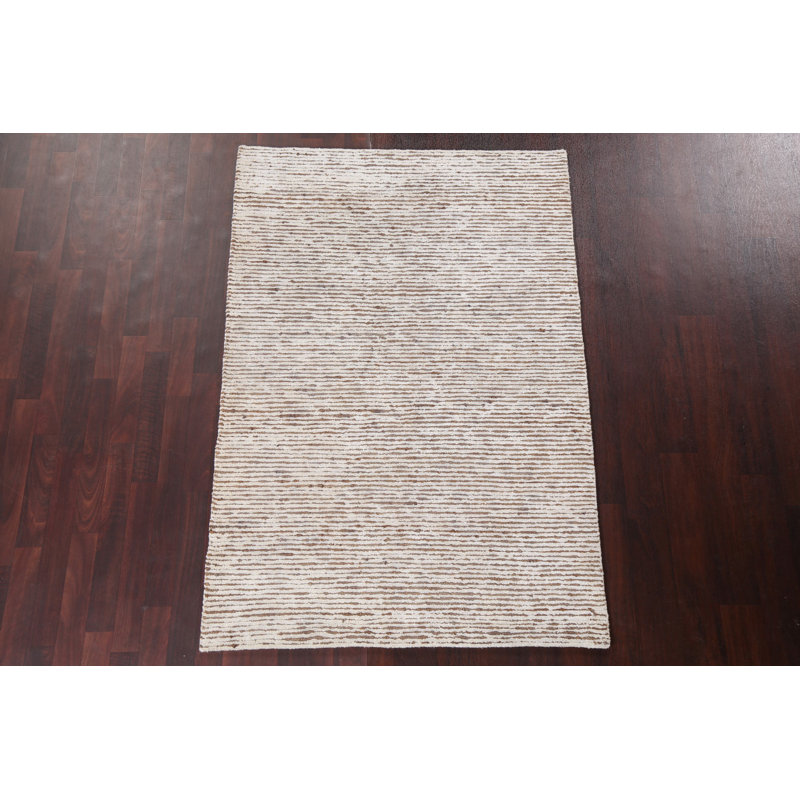 Tapis intérieur / extérieur moderne à rayures abstrait noué à la main 4 x 6