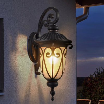 Paquet de 1 lanterne murale d'extérieur classique de 23 po (H), applique murale rétro noire avec verre à bulles, luminaire extérieur résistant aux intempéries pour porche, patio et entrée (ampoule non incluse)