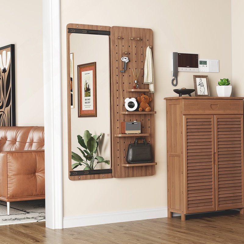 Wall Mounted Full Length Mirror, Full Body Mirror With Shelf, Full Body Mirror With Hook Wall Mounted Mirror With Multifunctional Design Panel