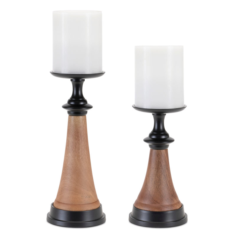 Bougeoir conique en bois et métal (ensemble de 2)
