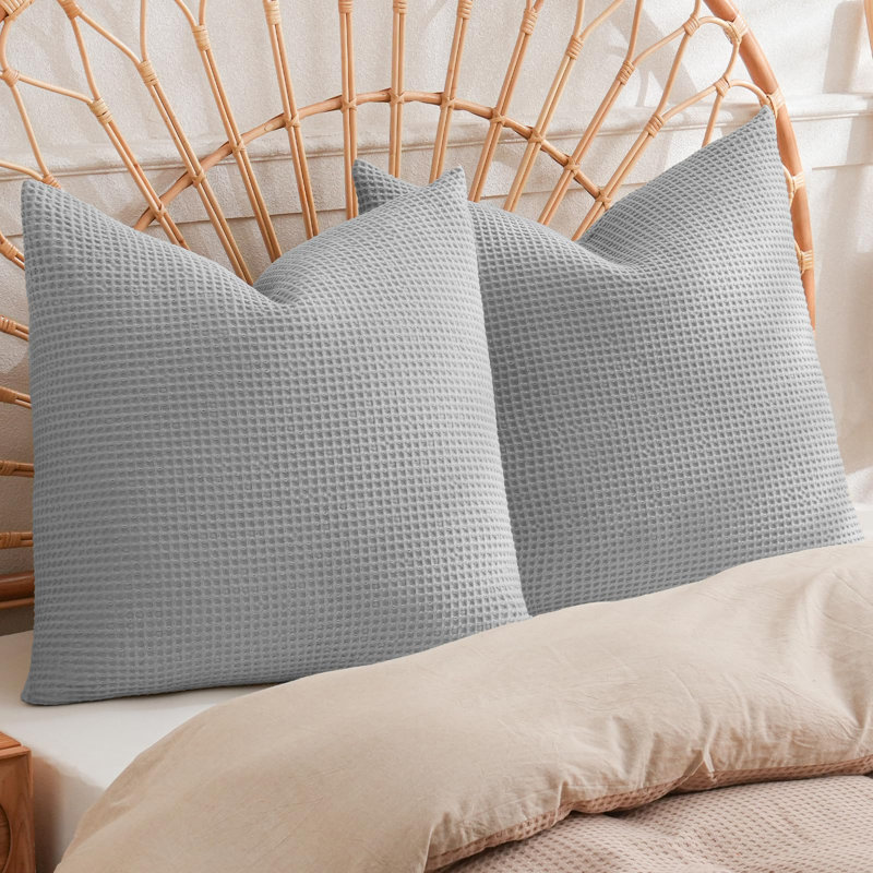 PHF 100% Cotton Waffle Weave Pillow Cover, 2 Pack Elegant Home Decorative Square Throw Pillow Covers for Bed Couch Sofa